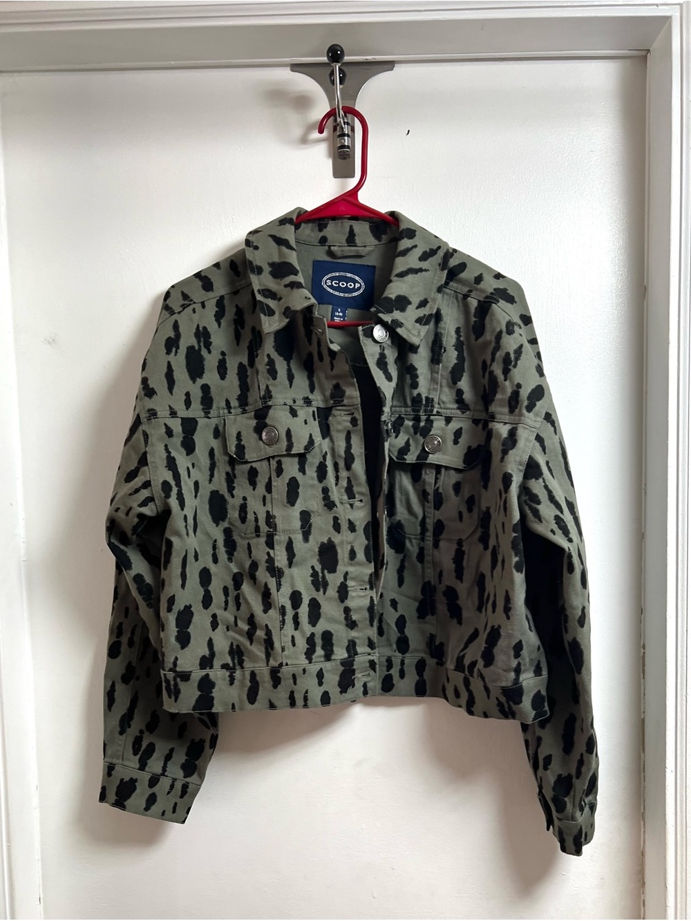 Olive Green Animal Print Jean Jacket